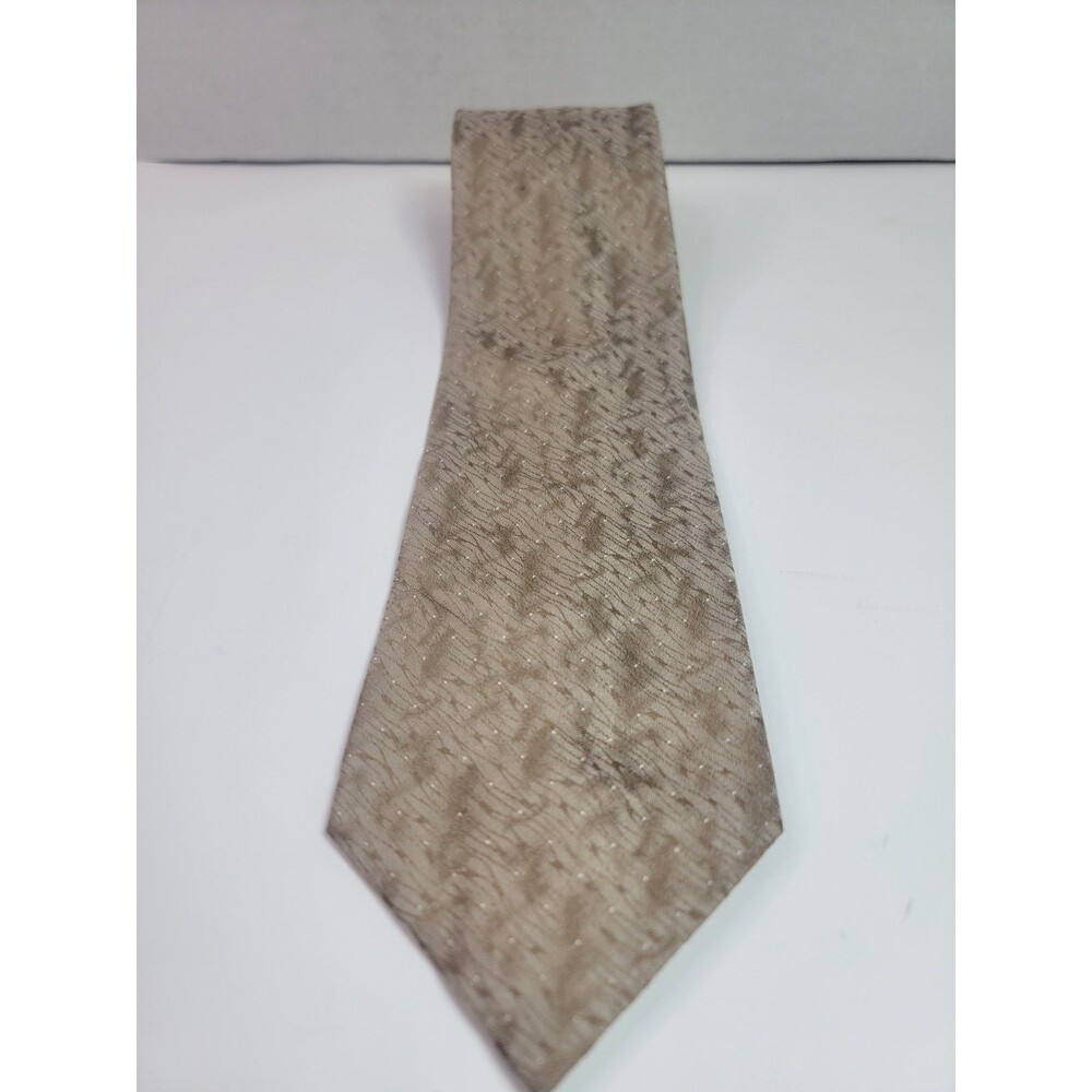 Qiubite 100% Silk Men’s Necktie Beige Taupe Textured Pattern New With Tags